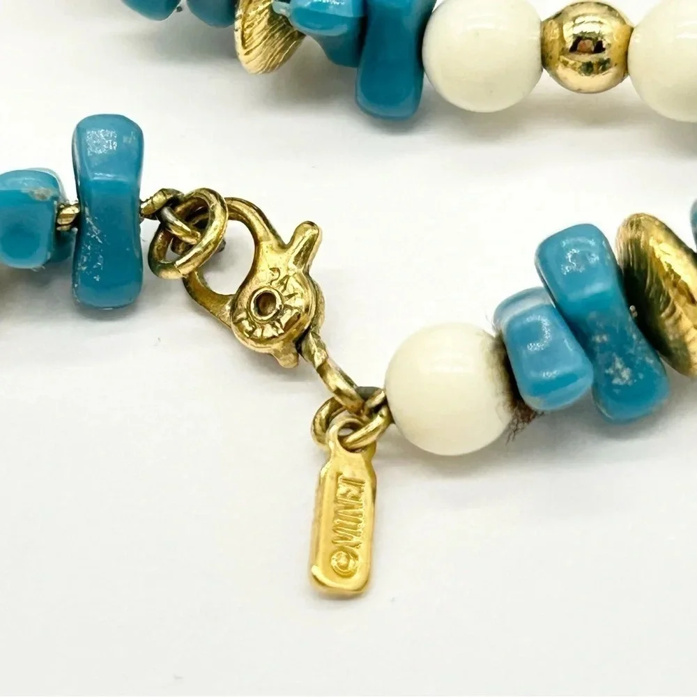 Monet Turquoise Blue Cream Gold Beaded Necklace